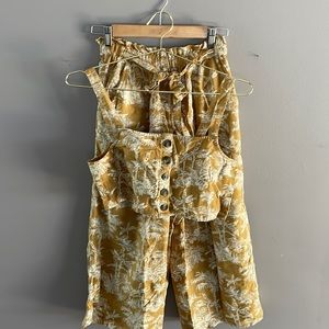 Tropical linen paperboy waist pants + crop set
